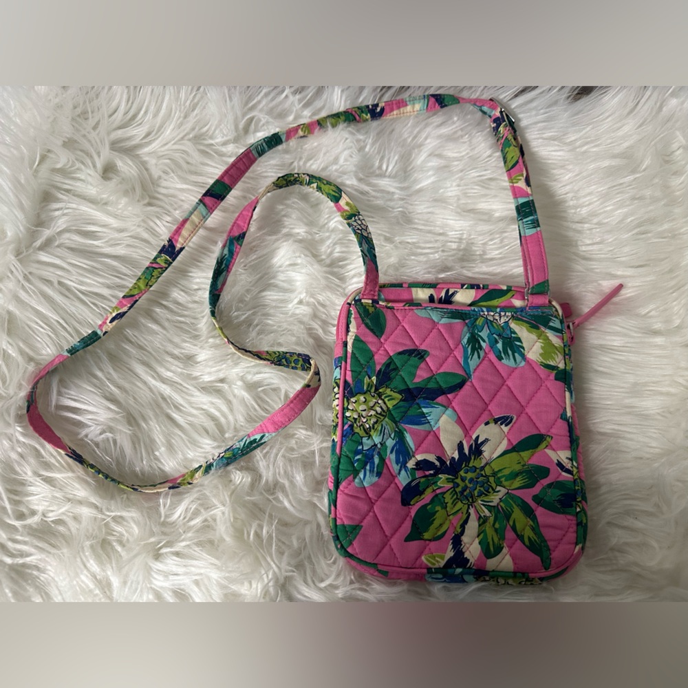 Vera Bradley Mini Hipster Crossbody Tropical Paradise Pink/Green Bag 🌸🌸🩷used - Picture 7 of 7